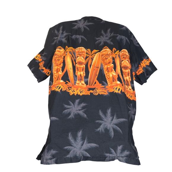 Favant Mens L Hawaiian Shirt Button Up Tiki Statues Surfboards Beach Vacation - Picture 5 of 12